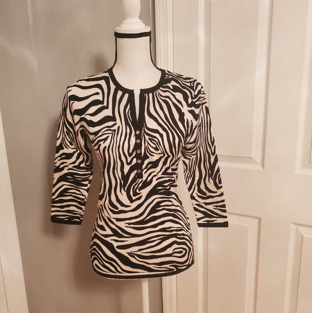 Anne Klein Zebra Print Sweater, Size Small